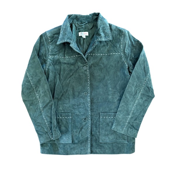 Jackets & Blazers - Vintage d. & co. Green Suede Leather Jacket Contrast Button‎ Front Coat Y2k